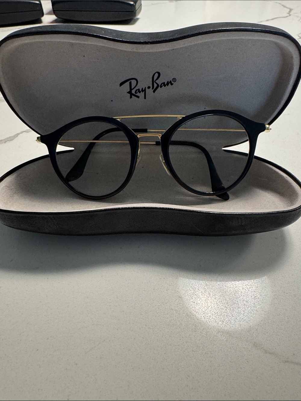 Ray-Ban Black Round Sunglasses with Gold Double Bridge frame-